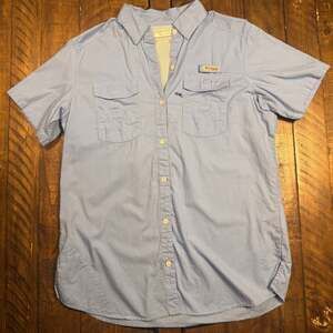 Columbia PFG ButtonUp Shirt Blue Mens Large Vented Outdoor Fishing Hiking Camp